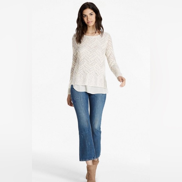 Lucky Brand cotton/mohair chevron sweater in beige pink with chiffon lining - Picture 5 of 12